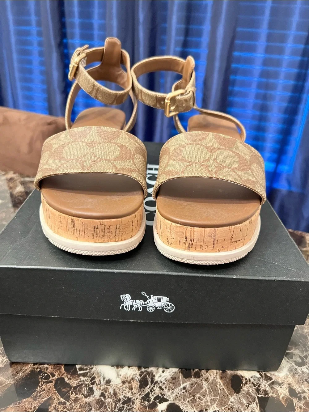 Coach Tan Signature Cork Platform Ankle-Strap Sandal